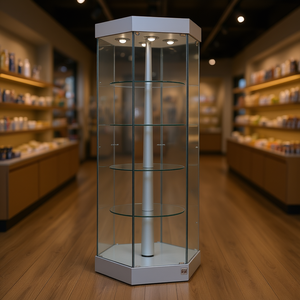 Hz Hexagonal Rotating Showcase 74x188cm Light Grey Tempered Glass 4 Shelves Motorized <b>Display</b> <b>Case</b> - Product Image 3