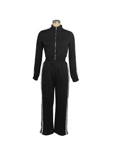 Tuta da <span class=keywords><strong>Donna</strong></span> con Striscia Laterale, Set 2 Pezzi, Top Corto con Zip e Cappuccio Sexy e Pantaloni Jogger, Completo Invernale Caldo - Product Image 6