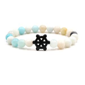 Bracelet en pierres naturelles, turquoise blanche, œil de tigre, breloque roue de bateau noire, vente en gros - Product Image 2