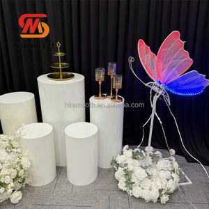 SMOOTH <b>White</b> Ripple Round Cylinder Pedestal <b>Stand</b> Metal <b>Cake</b> Plinths for Wedding Decoration - Product Image 2