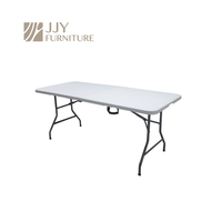 Table pliante professionnelle JJY-ZDZ-E003 blanche, 6 pieds, en plastique HDPE rectangulaire, portable, pour événements de jardin, camping, avec pieds en acier