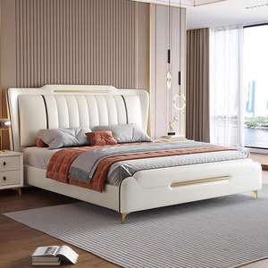 Meubles de chambre à coucher de luxe de haute qualité en gros, cadre de lit en cuir moderne de luxe, lit double haut et moelleux - Product Image 1