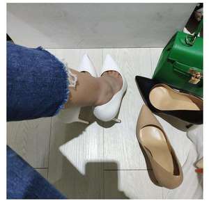 Elegantes Zapatos de Tacón de Aguja con Punta Fina y Boca Baja, Tallas Grandes, Color Albaricoque, Zapatos de Tacón de 8cm y 10cm, Sandalias de Tacón - Product Image 5