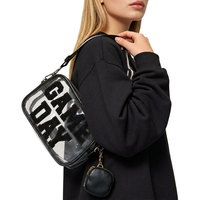 Sac bandoulière transparent en PVC avec patch lettre en chenille, sac à bandoulière transparent approuvé pour les stades avec mini pochette pour événements sportifs