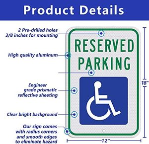 ADA Accesibilidad Reservada <span class=keywords><strong>Handicap</strong></span> Parking <span class=keywords><strong>Sign</strong></span> 18X12 pulgadas Aluminio Señal de tráfico Ingeniero Grado Material reflectante UV