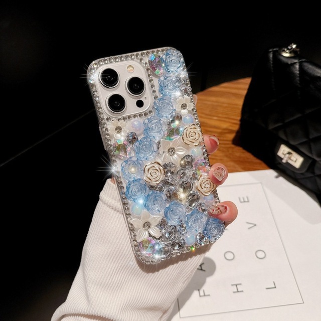 Full Diamond Rose Flower Luxurious Mobile Cell Phone Case for Iphone 17 Pro Max 16 Pro Max