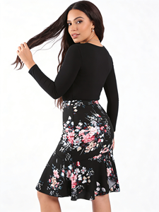 Jupe sirène moulante taille haute pour femme - Jupe crayon à imprimé floral vintage avec ourlet à volants - Design jupe sirène florale - Product Image 5