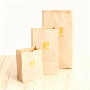 Sac en papier kraft brun recyclé personnalisé avec logo, format sur mesure, pour le transport de pain, l'emballage de produits, la vente au détail, les courses, les aliments, et les sacs à emporter blancs. - Product Image 3