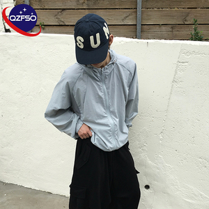 QZFSO Custom Streetwear Lightweight Mesh Zip up Windbreaker Breathable Quick-dry Polyester Sun Protection <b>Jacket</b> With Hood - Product Image 1