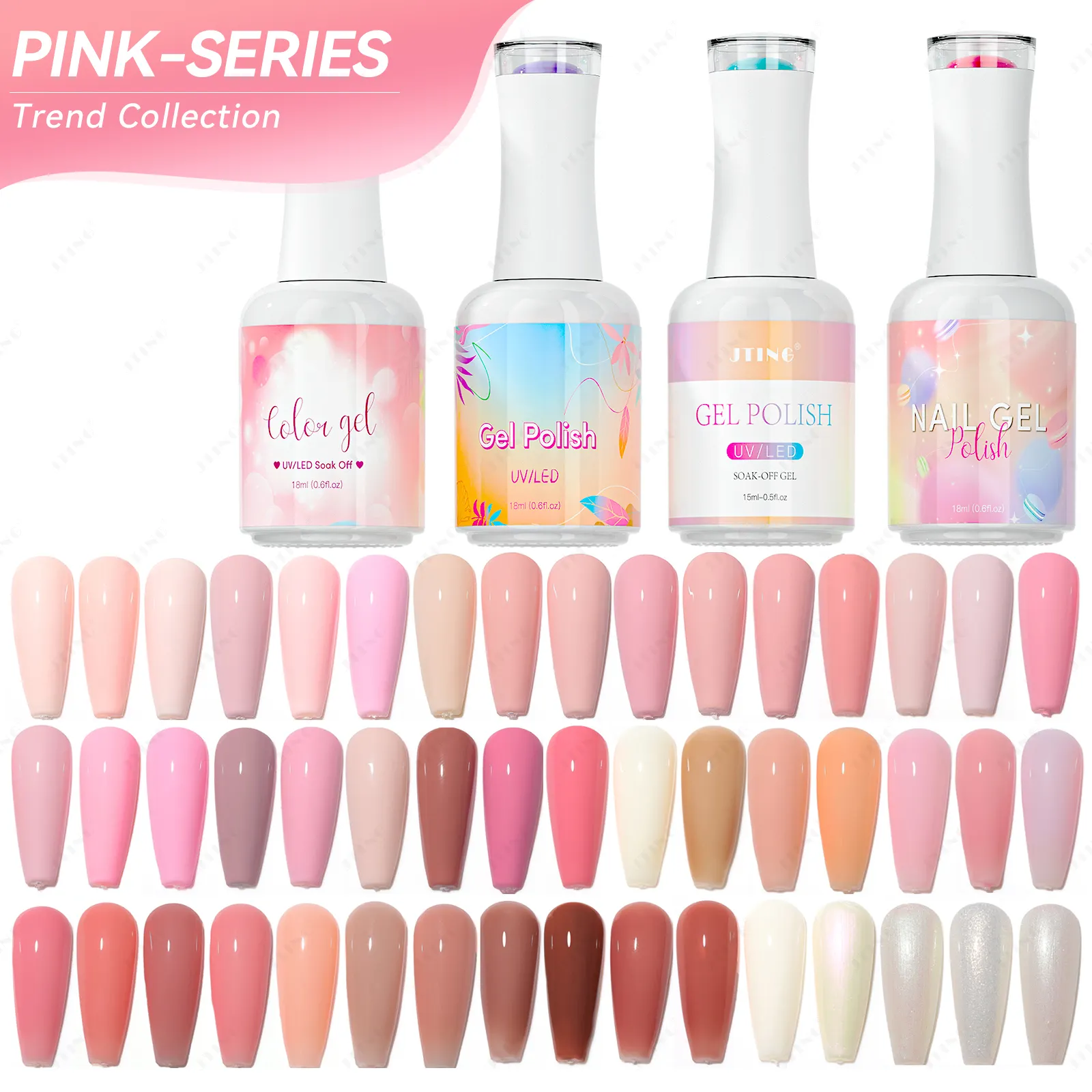 JTING Free customize 18ML Big bottles pink collection gel nail polish colors OEM nail supplies create private nail polish brand