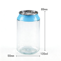 En stock: Envase de plástico transparente reciclado posconsumo para caramelos en mini latas de refresco, con etiquetas.