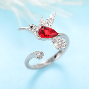 Bague T0190 Colibri en Argent 925 avec Cristal Taillé Poire et Sertissage Pavé, Bague en Pierre Précieuse pour Femme, Bijou Cadeau - Product Image 6