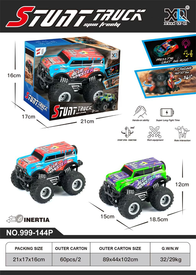Camión De Inercia Con Luces Y Acrobacias 360°, 2 Unidades De Coches Monstruo Todoterreno Con Resortes Y Neumáticos De Goma, Juguete Sin Pilas Para Niños Y Niñas, Regalo De Cumpleaños