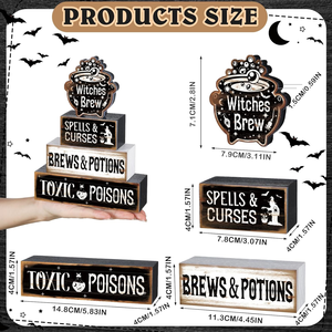 4ชิ้นแม่มดฮาโลวีนชงตกแต่งโต๊ะ: ป้ายไม้สำหรับถาดฉัตรบ้านไร่สะกดโต๊ะกลางโต๊ะ - Product Image 3