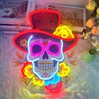 Insegna LED Neon Rossa/Bianca/Gialla a Forma di Teschio con Cappello, Luce Decorativa di Halloween, Luce Notturna per Soggiorno e Camera da Letto, Classificazione IP67