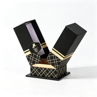 Boîte cadeau rigide pour vin à double ouverture personnalisée, boîte en papier rigide avec estampage à chaud noir et or pour l'emballage de bouteilles de vin rouge et de champagne