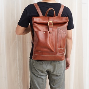 Mochila personalizada de cuero curtido vegetal genuino para hombres de alta calidad Mochila escolar de moda de estilo vintage con cierre de cremallera - Product Image 6
