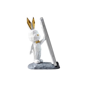 Support de téléphone portable personnalisé en polyrésine géométrique en forme de <span class=keywords><strong>lapin</strong></span> - Design nœud papillon doré et oreilles intérieures pour smartphones sur les marchés occidentaux - Product Image 1