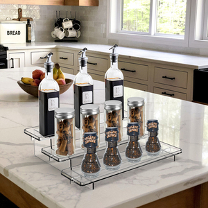 Kitchen Seasoning Clear <strong>Ladder</strong> Shelf Acrylic Three-layer Tabletop Cosmetics Makeup Rack Holder Organization Kitchen <strong>Storage</strong> - Product Image 1