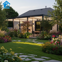 Sweet Home Chinesische Wandmontierte Aluminium-Pergola für den Außenbereich mit LED-Beleuchtung, motorisiertem Lamellendach, einziehbarer Überdachung, wasserdichtem Sonnenschutz für die Terrasse