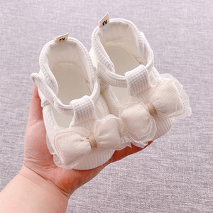 Chaussures de princesse blanches souples pour bébés de 0 à 1 an, avec nœud, pour nouveau-nés, en toile anti-dérapante, à semelle souple, pour les premiers pas - Product Image 4