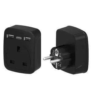 Leishen UK a EU 4 en 1 tira de alimentación enchufe esencial de viaje con 3 puertos USB adaptador de enchufe de viaje europeo para viajes crucero