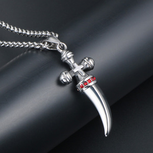 European Style Titanium Steel <b>Cross</b> Pendant With Red Gemstones Bull Horn Shape Necklace For Men Gift SP754 - Product Image 4