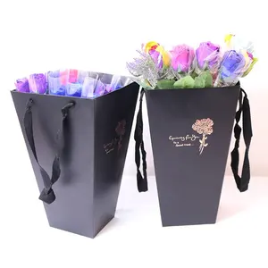 Custom size flower black kraft paper bag bouquet packaging bag rose boxes flower packaging craft florist paper gift bag