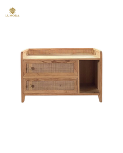 Aruna - Mueble de Salón Moderno de Madera de Teca Maciza, Hecho a Mano, Ahorra Espacio, Multifuncional, con 2 Cajones y Panel Plano - Product Image 1