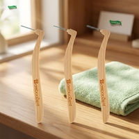 Brosse interdentaire en bambou naturel biodégradable respectueuse de l'environnement en forme de L, certifiée CE ISO, manche en bois, sans BPA, poils doux