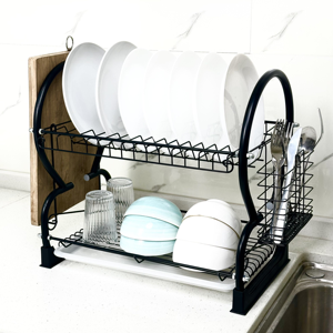 Escurridor de Platos Nórdico de Gran Capacidad de 2 Niveles, Escurridor de Platos Metálico para Armario con Soporte para Palillos y Platos - Product Image 1