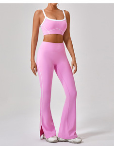 G TOP Pantalones de yoga con corte de <span class=keywords><strong>pierna</strong></span> de retales de color para mujer Pantalones acampanados de compresión lindos con trasero de melocotón - Product Image 2
