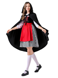 Costume de cosplay Rouge Capuche pour femme, robe à carreaux noire et rouge avec <span class=keywords><strong>cape</strong></span> à capuche, tenue de fête d'Halloween et de carnaval - Product Image 4