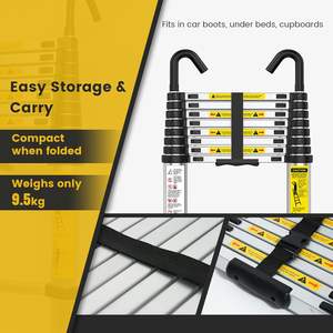 Échelle télescopique droite en aluminium à extension simple côté, antidérapante, EN131, 2,6 m, 3,2 m, 3,8 m, avec crochet - Product Image 5