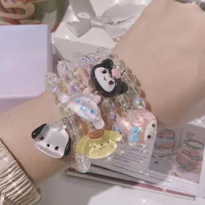 RuunJoy Kawaii joyería Cinnamoroll Kuromi My Melody Pochacco lindo cristal pareja pulsera correa de cuero Anime juguetes niñas regalo