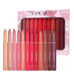 HANDAIYAN Set Lipstik Isi 12 Buah, Set Lipstik Lipliner Matte dengan Rautan Bawaan, Kosmetik Makeup Tahan Air