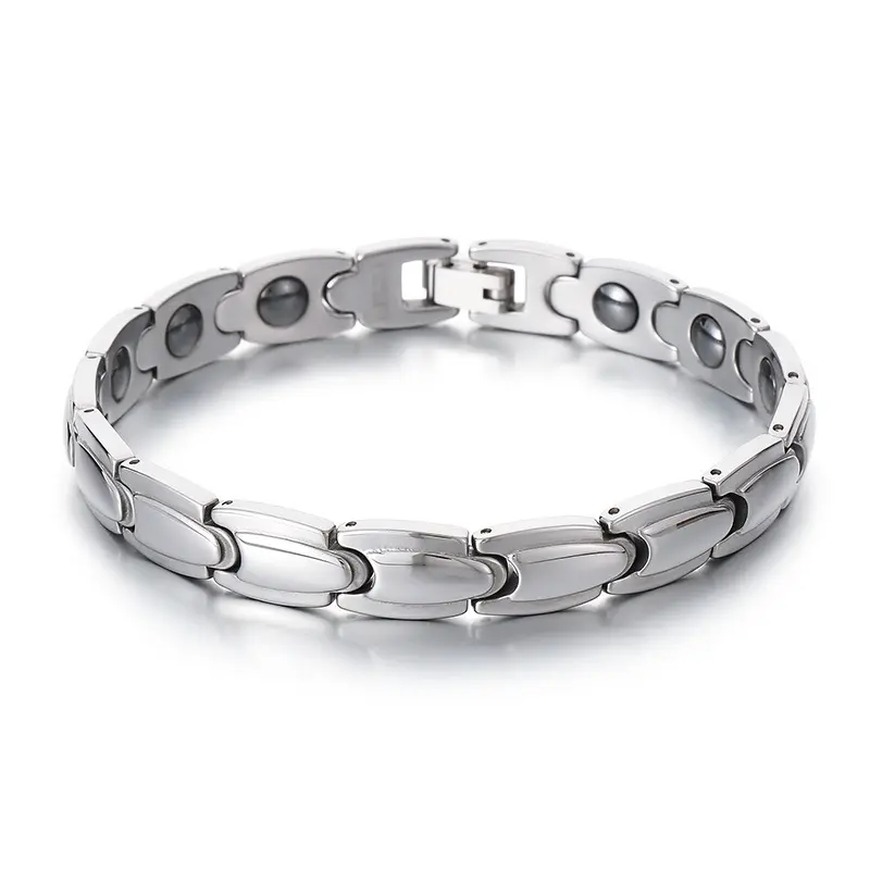 Nueva forma de cabeza de bala Bio piedra magnética tungsteno pulsera de terapia de acero inoxidable hombres cuidado de la salud alivio del dolor pulseras de joyería