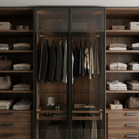 Armoire moderne en placage de noyer foncé MDF style Shaker, sur mesure, pour chambre principale d'appartement de luxe