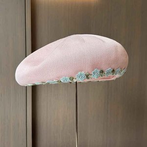 Fufan printemps/été mince doux brodé petite fleur béret pour les femmes avec tout tricoté peintre Bud chapeau pour montrer <span class=keywords><strong>petit</strong></span> visage - Product Image 6