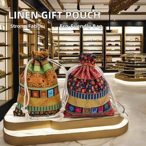 Sac à cordon en lin personnalisable avec logo pour femme, idéal pour bijoux, cadeaux de Noël et de mariage, petite pochette recyclable pour pièces de monnaie et bagues - Product Image 2