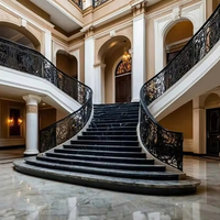 Escalier à double courbe avec balustrade en fer forgé, marches en bois, provenant d'un fournisseur de Foshan