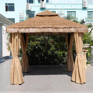 Gazebo extérieur carré de 4m en paille <span class=keywords><strong>avec</strong></span> tapis pare-soleil et abri de barbecue pour <span class=keywords><strong>parasol</strong></span> de cour et terrasse <span class=keywords><strong>avec</strong></span> ensemble de <span class=keywords><strong>table</strong></span> et chaise - Product Image 4