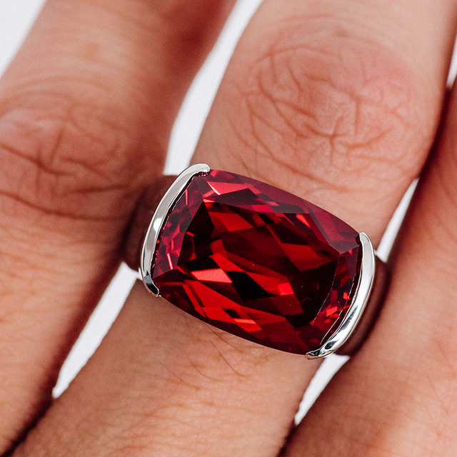 Bezel Setting Fine Jewelry Mens Rings With Elongated Cushion Ruby Gemstone Silver Ring 18k Gold Plated From China