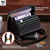 Porte-cartes multi-fentes en cuir véritable BULLCAPTAING, RFID, classique, pour cartes d'identité, bancaires et de crédit, porte-monnaie pour homme, pochette à fermeture éclair