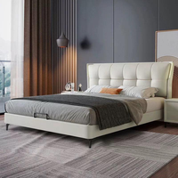 Lit en cuir, lit double moderne et simple pour chambre principale, grand lit rembourré en bois massif pour la maison