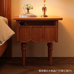 Solid wood bedside table, <b>bedroom</b> minimalist modern Nordic retro <b>storage</b> <b>cabinet</b>, multi-functional shelf, bedside table - Product Image 2