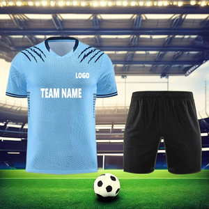 Nouveau design produit populaire personnalisé <span class=keywords><strong>kit</strong></span> complet de football pour hommes vêtements de football vierge uniforme de football bleu ciel pour jeunes - Product Image 1