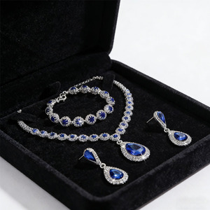Ensemble de bijoux de mode pour femmes en cristal bleu, plaqué argent, trois pièces, classique et élégant, pour <span class=keywords><strong>mariage</strong></span> - Product Image 1