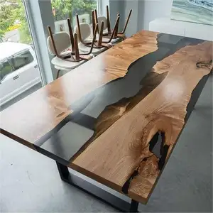 walnut solid dining top tables transparent blue table a manger river epoxy resin table