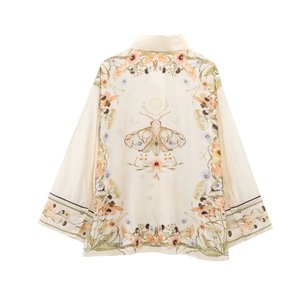 SHENZHU 2025 été nouveau <span class=keywords><strong>Chic</strong></span> femmes motif fleuri Blouses Vintage à manches longues femmes chemises décontracté <span class=keywords><strong>Chic</strong></span> hauts en mousseline de soie tissu - Product Image 2